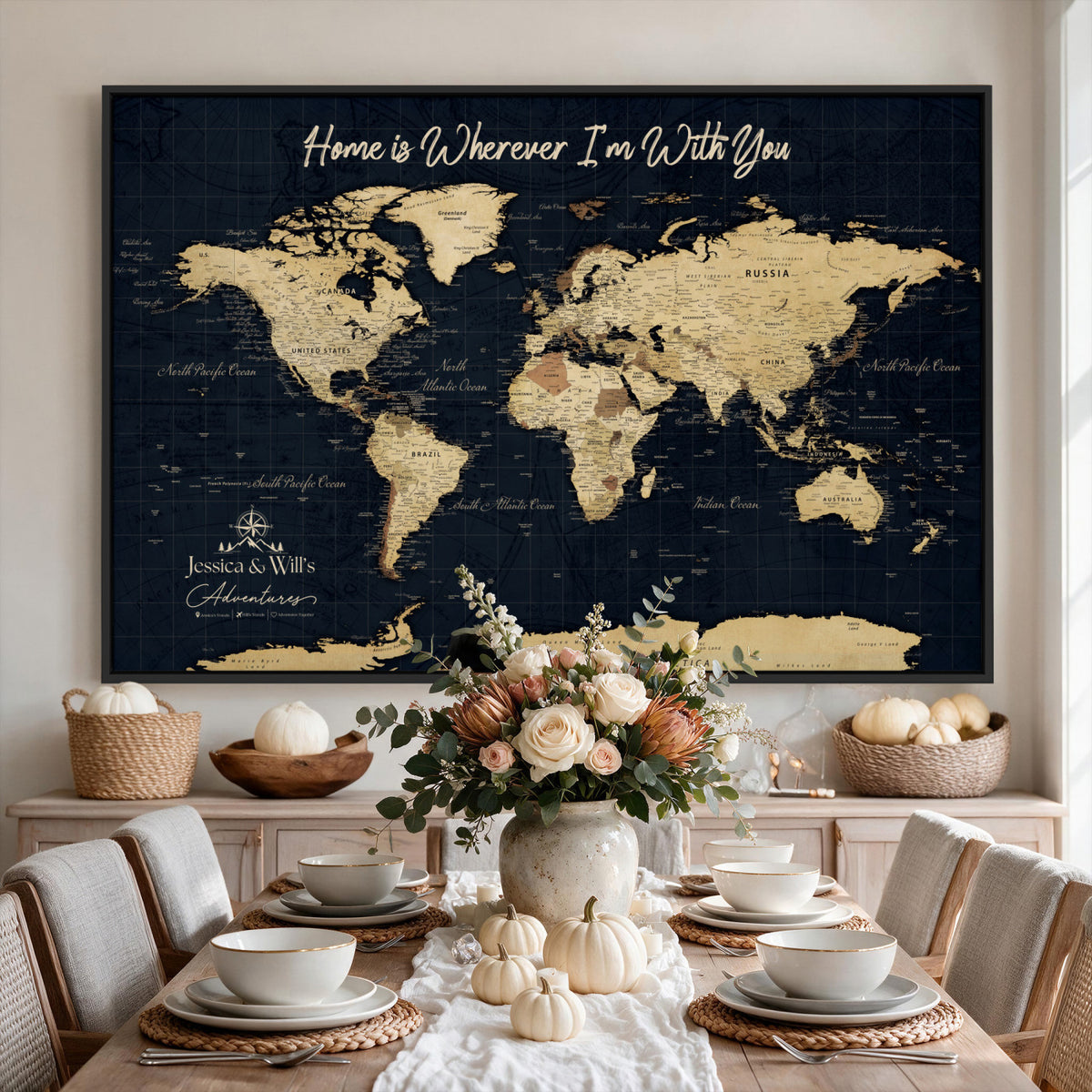 19542599-MGV-CV-36X24 - Custom Push Pin World Map Canvas | Personalized Travel Tracker | Wedding Anniversary Gift for Couples - Adventure Map Wall Art with Pins