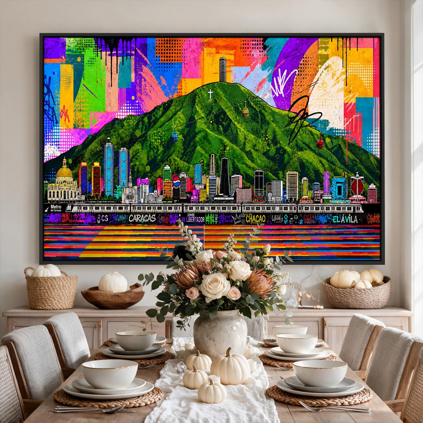 86696255-MGV-CV-36X24 - Mount Ávila, Caracas, Venezuela Wall Art Print by Artist Yorlette - Graffiti Caracas Skyline Canvas Art, Colorful Street Artwork - Venezuela El Avila Poster Print