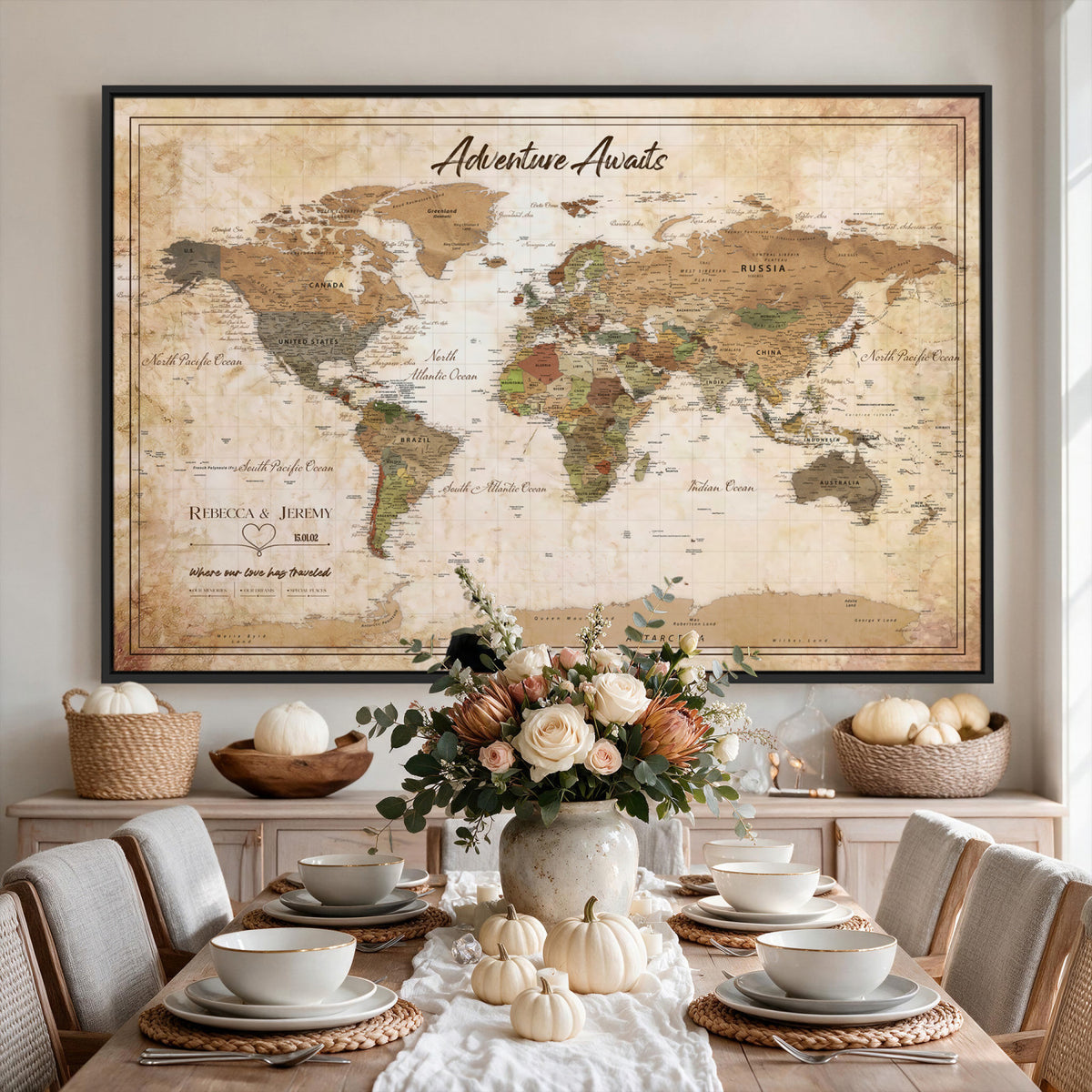 1954256765-MGV-CV-36X24 - Custom Push Pin World Map Canvas PRINT | Personalized Travel Tracker | Wedding Anniversary Gift