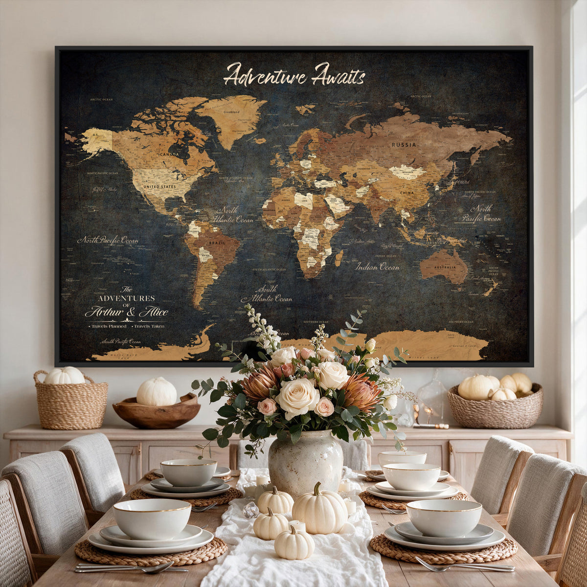 195425676576-MGV-CV-36X24 - Custom Push Pin World Map Canvas PRINT | Personalized Travel Tracker | Wedding Anniversary Gift