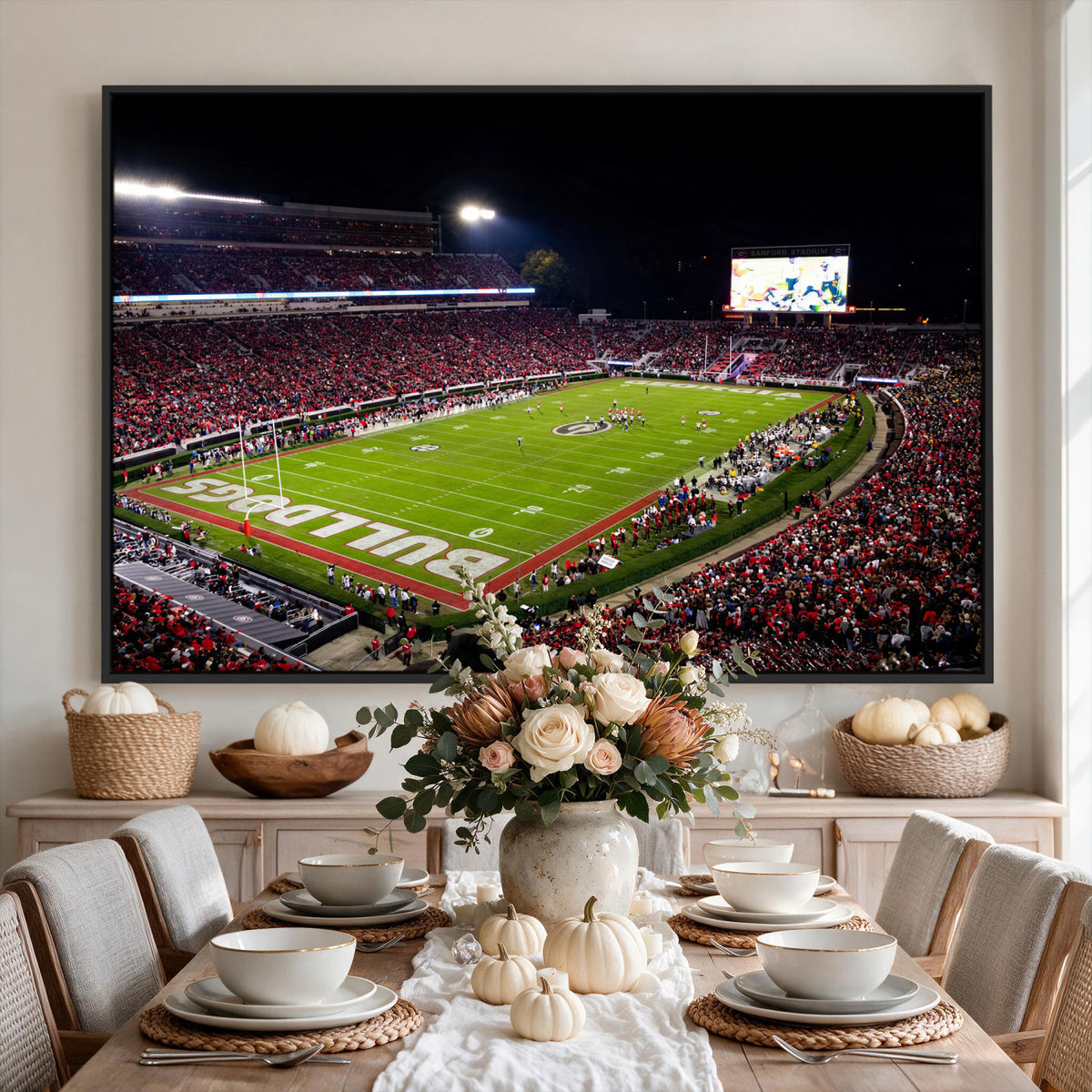 73520603-_Poster-30x20 - Georgia Bulldogs Sanford Stadium Canvas Print 3 Piece Framed Wall Art Extra Large Floating Frame Nature Poster Made in USA