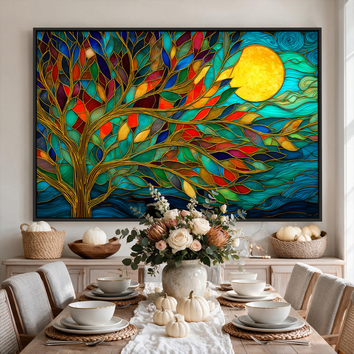 11877152-MGV-CV-36X24 - Stained Glass Tree Of Life Wall Art - Vibrant Mosaic Nature Home Decor