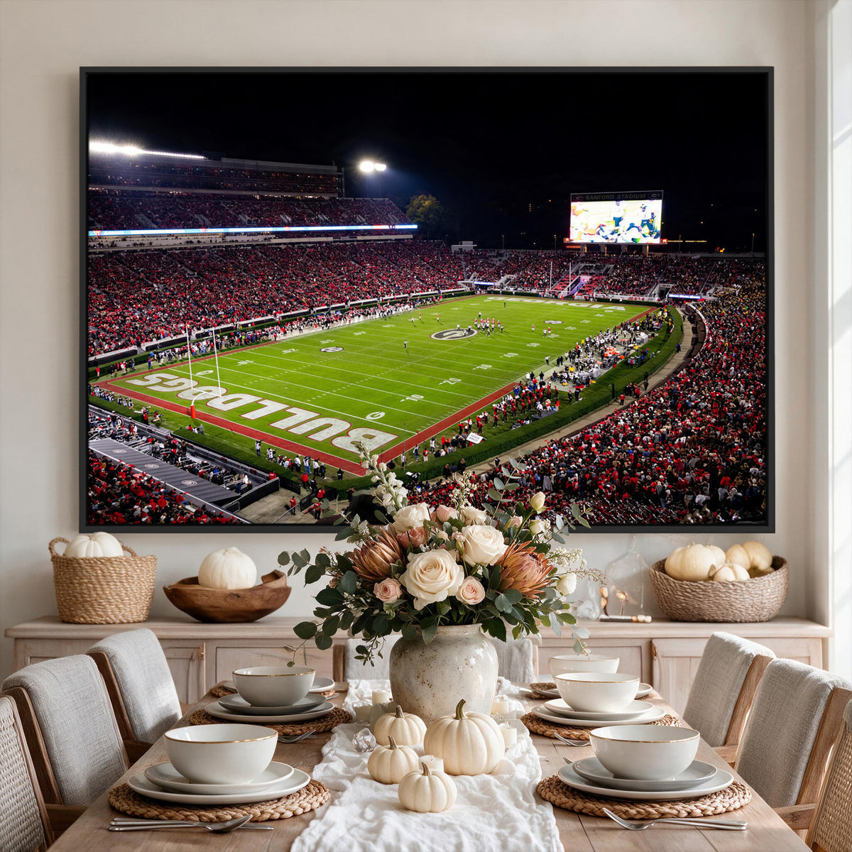 12753057-MGV-TP-30X20 - Sanford Stadium Night Game Canvas Wall Art - Georgia Bulldogs Football Stadium Print