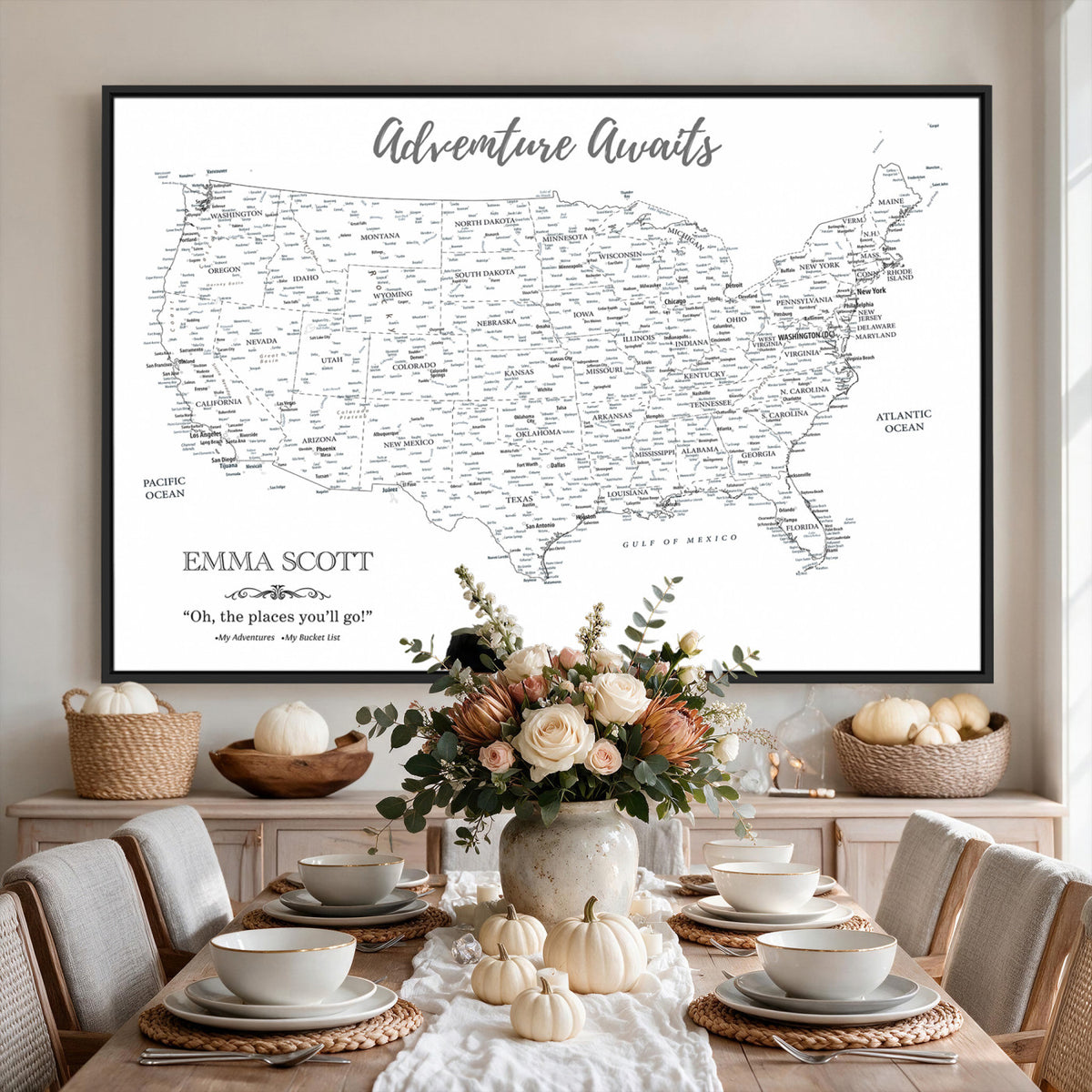 73634814-MGV-CV-36X24 - Custom USA Push Pin Travel Map Canvas Wall Art - Personalized Couples Gift Flat Digital Print