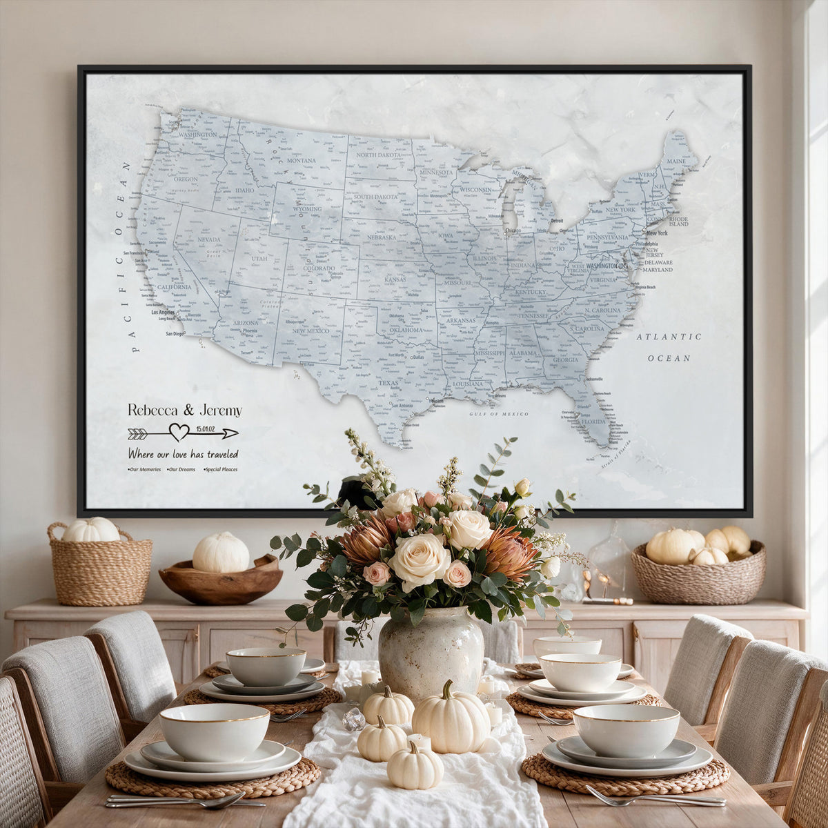 35973131-MGV-CV-36X24 - Custom USA Push Pin Travel Map Canvas Wall Art - Personalized Couples Gift Flat Digital Print