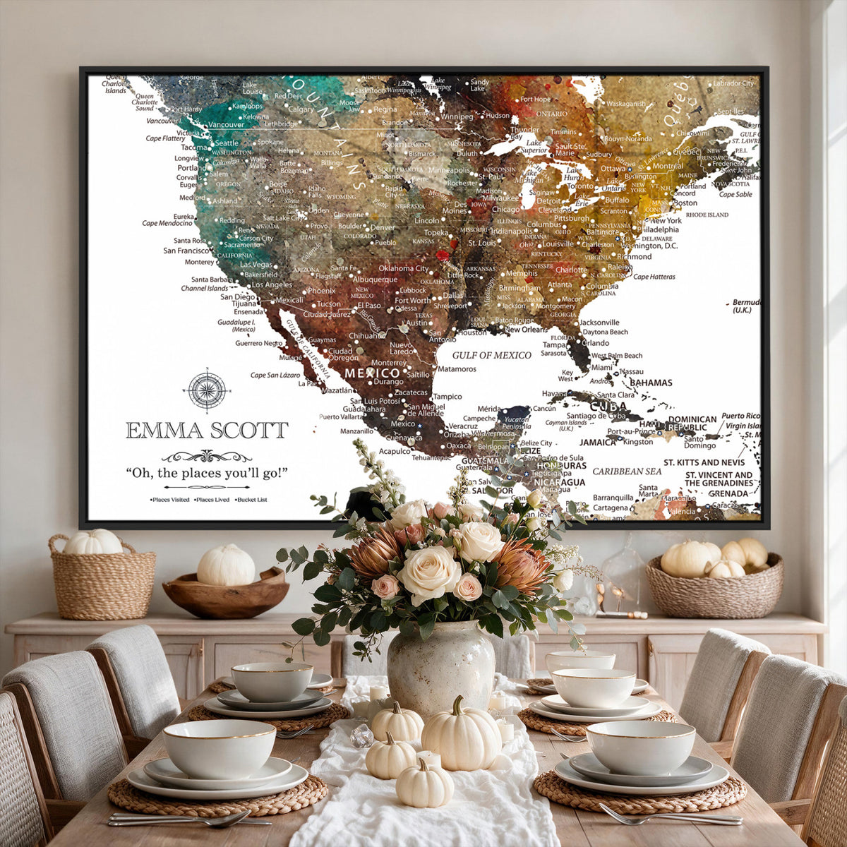 53374031-MGV-CV-36X24 - Custom USA Push Pin Travel Map Canvas Wall Art - Personalized Couples Gift Flat Digital Print