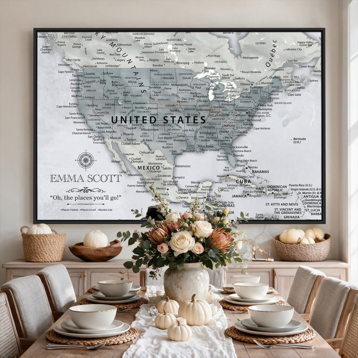 90686209D-MGV-CV-36X24 - Custom USA Push Pin Travel Map Canvas Wall Art - Personalized Couples Gift Flat Digital Print
