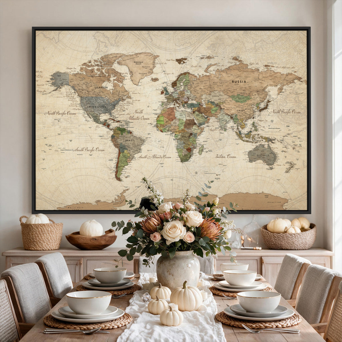 32749414D-MGV-CV-36X24 - Custom Push Pin World Map Wall Art Canvas Print – Personalized Travel Tracker with Pins Framed Large for Home and Office Decor