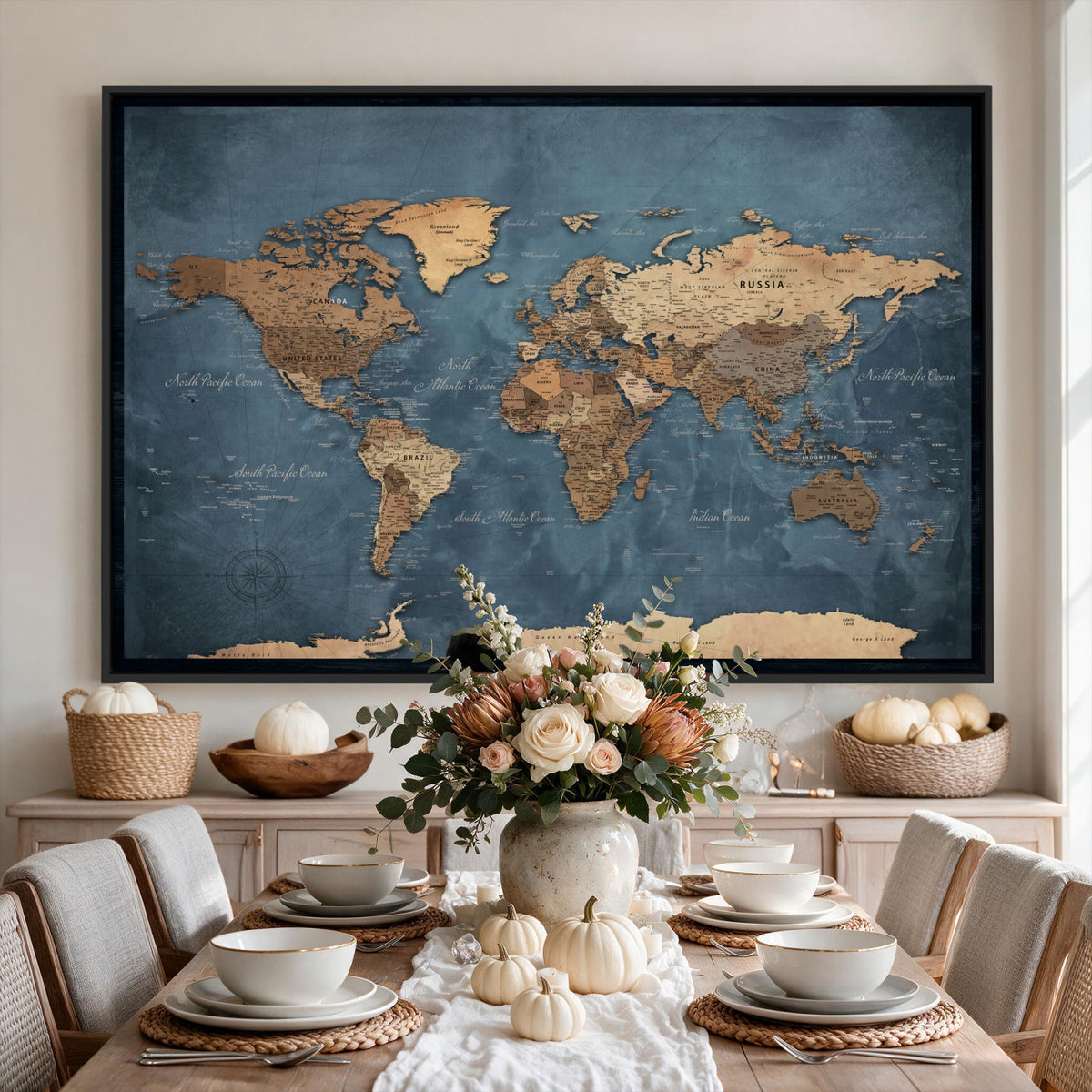 81949666D-MGV-CV-36X24 - Custom Push Pin World Map Wall Art Canvas Print – Personalized Travel Tracker with Pins Framed Large for Home and Office Decor
