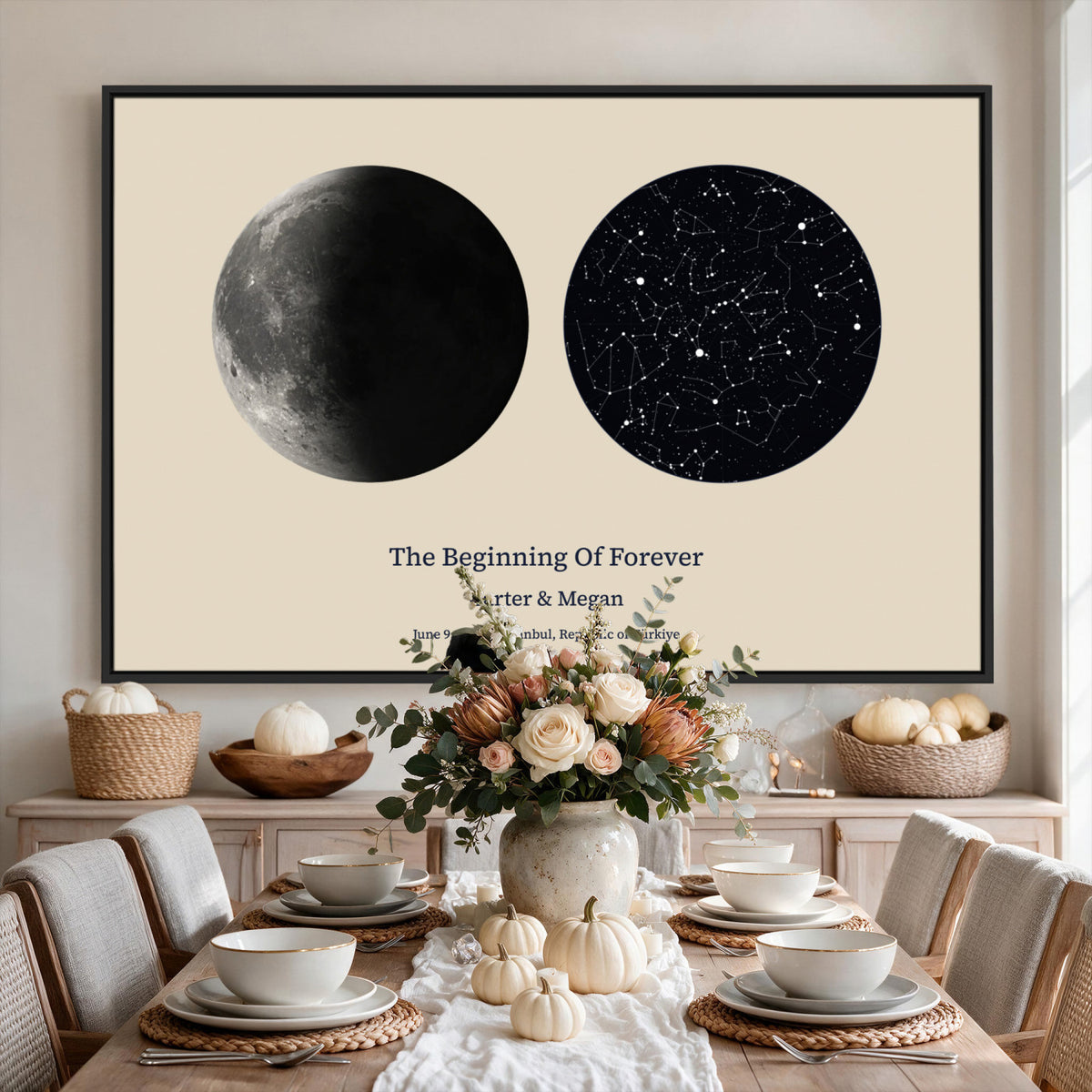 CSTM914LIRIKD-MGV-CV-36X24 - Moon and Stars Canvas Print – Personalized Moon Phase and Star Map Wall Art