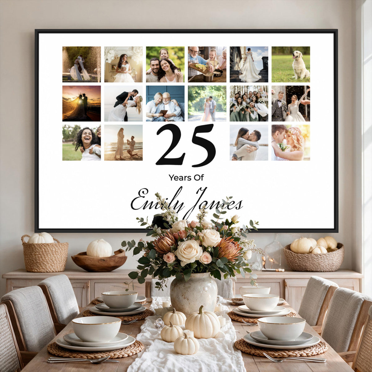 CSTM914ANID-MGV-CV-36X24 - Photo Grid with Number Canvas Print – Personalized Birthday or Anniversary Photo Collage