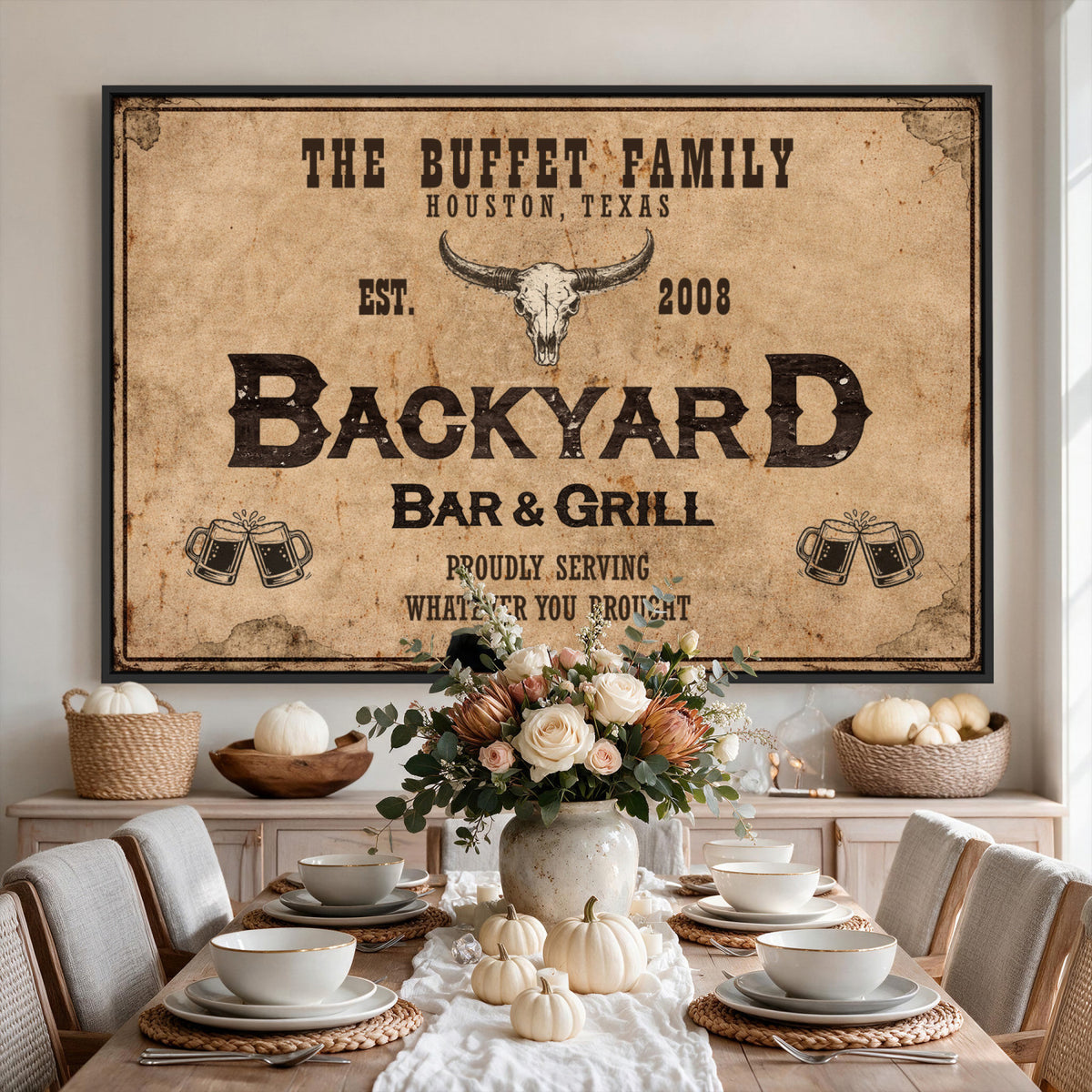 Custom Backyard Bar & Grill Sign Canvas, Personalized Family Name Sign