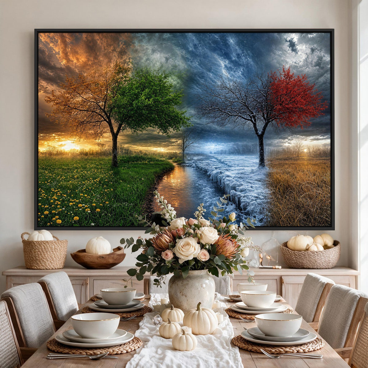 61895574-MGV-CV-24X16 - Four Seasons Tree Canvas Wall Art, Nature Landscape Canvas Print for Living Room