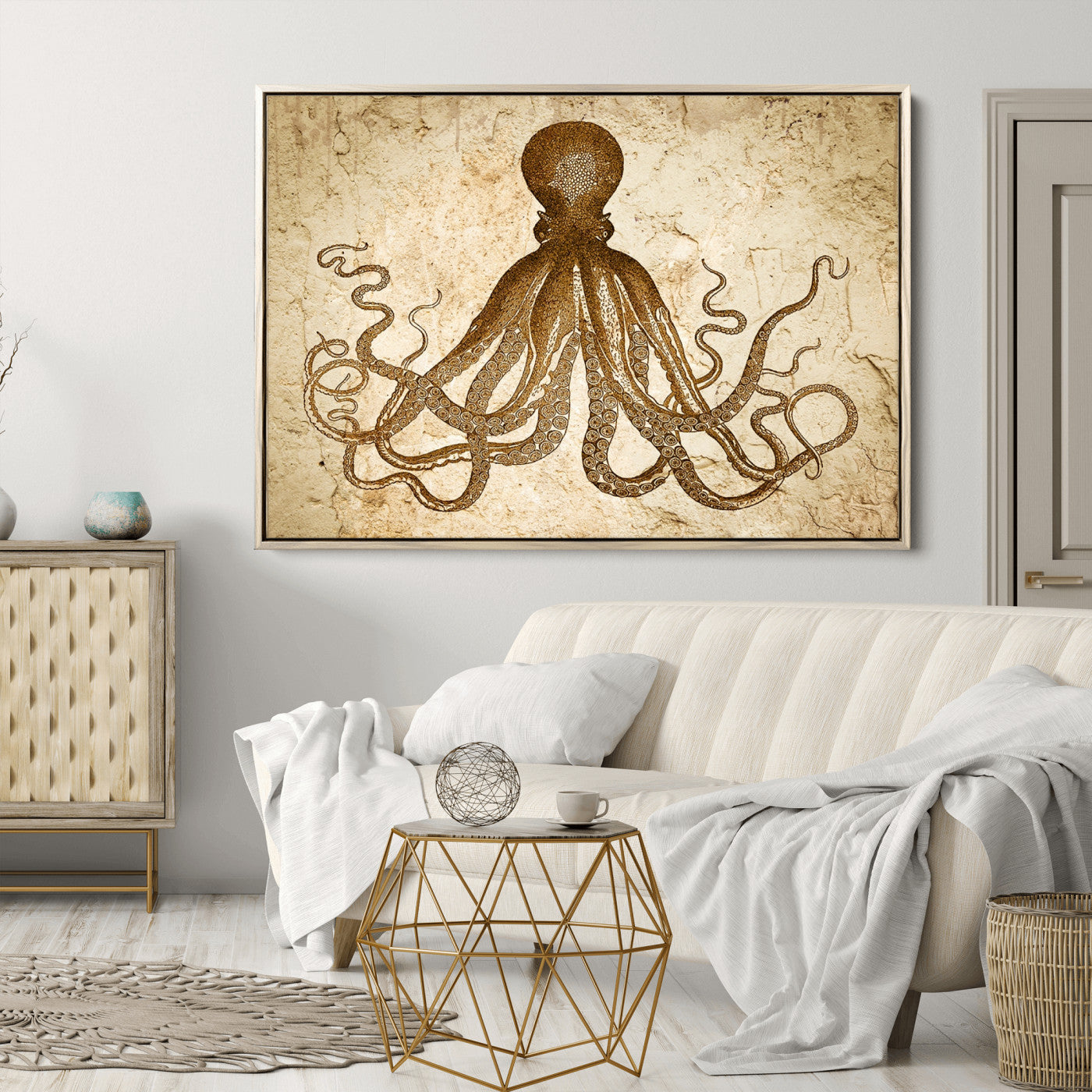 96154-MGV-CV-36X24-Sepia Octopus Wall Art Abstract Animal Canvas Print