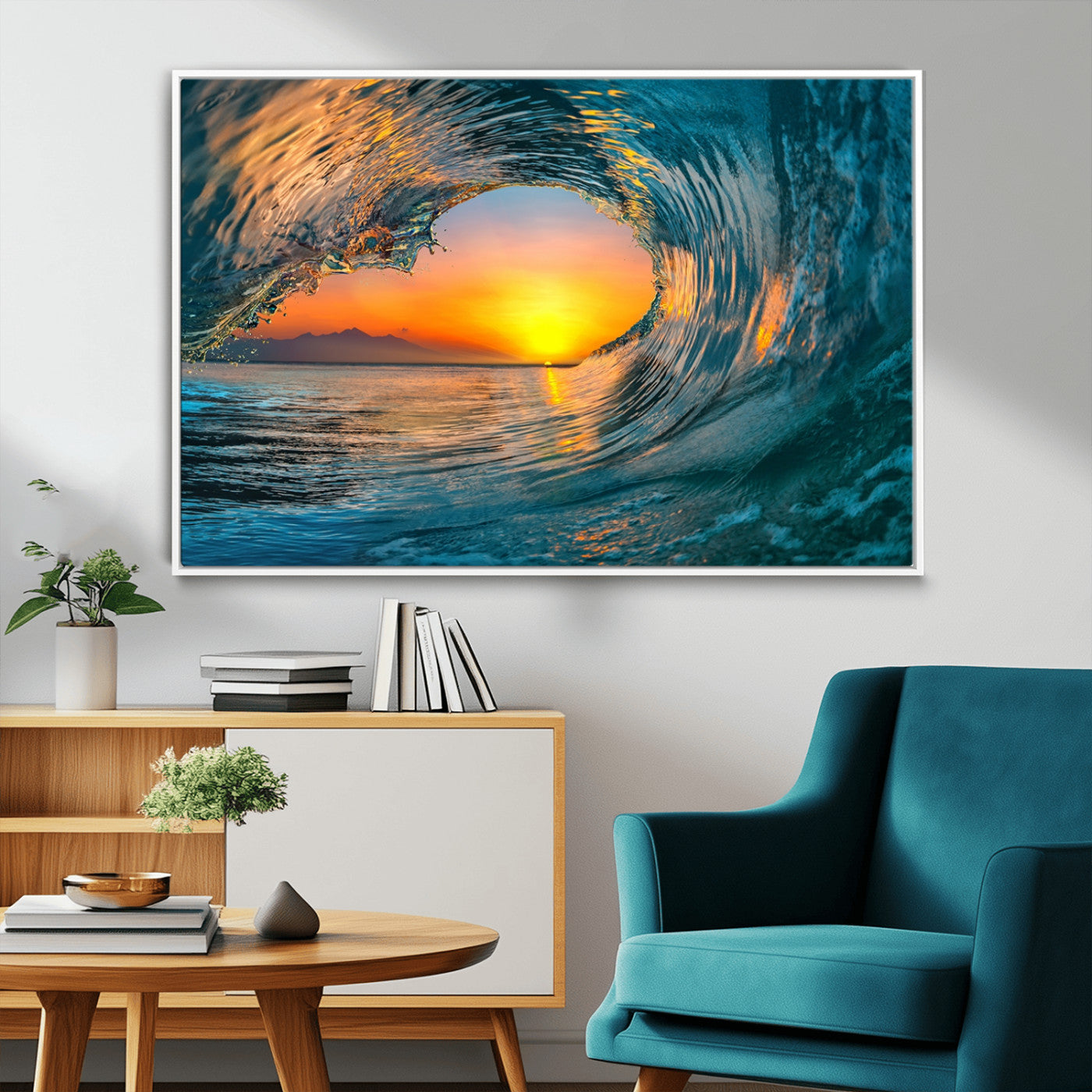 MGV-FC-36X24 - Ocean Wave Sunset Wall Art | Large Coastal Wave Canvas Print | 3-Panel Ocean Sunset Seascape for