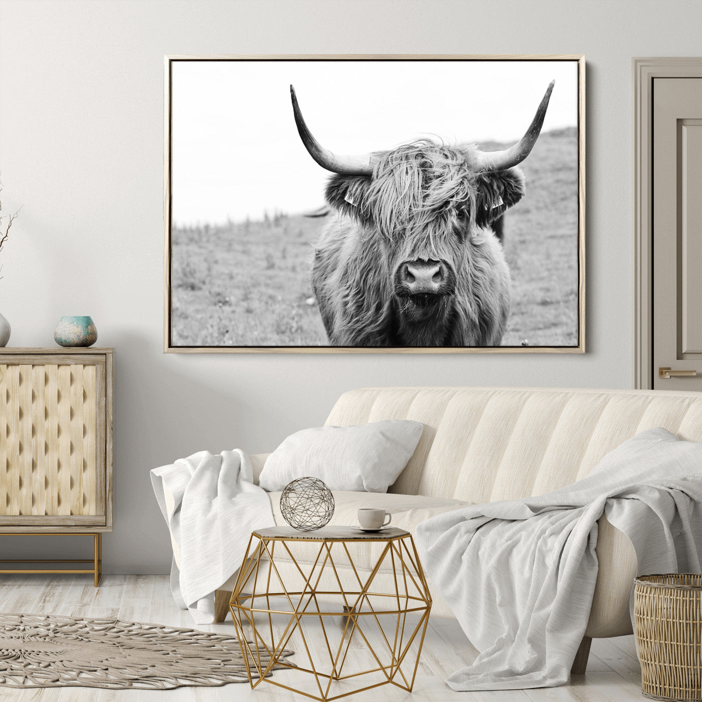 16248-MGV-CV-36X24-Newfoundland Cow Art Wall Art, Black White Cow Art Wall Art Canvas Print
