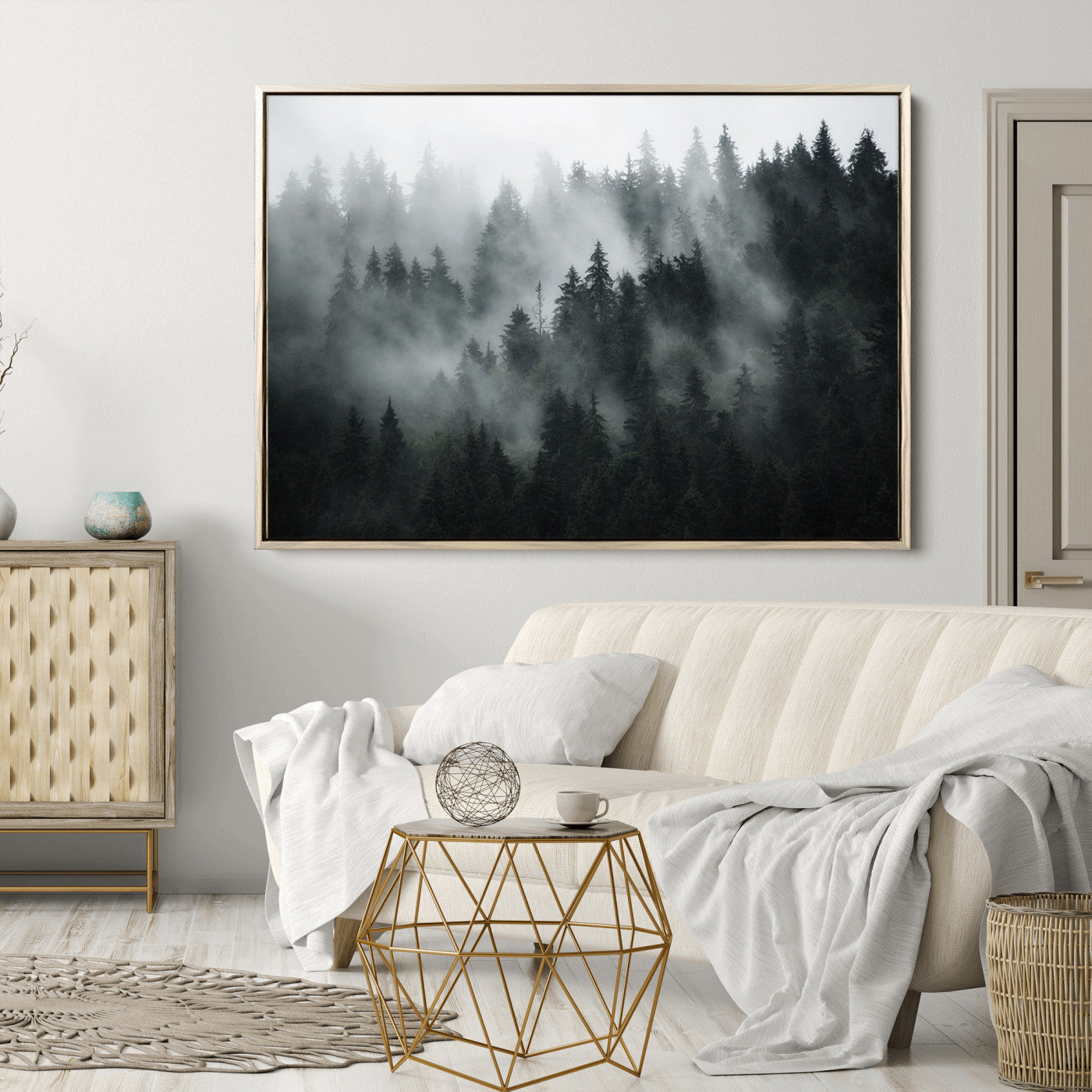 52359-MGV-CV-36X24-Foggy Forest Wall Art Canvas Print | 3 Panel Large Misty Landscape for Dining Room, Office, or Living Room | Ready to Hang Nature Deco