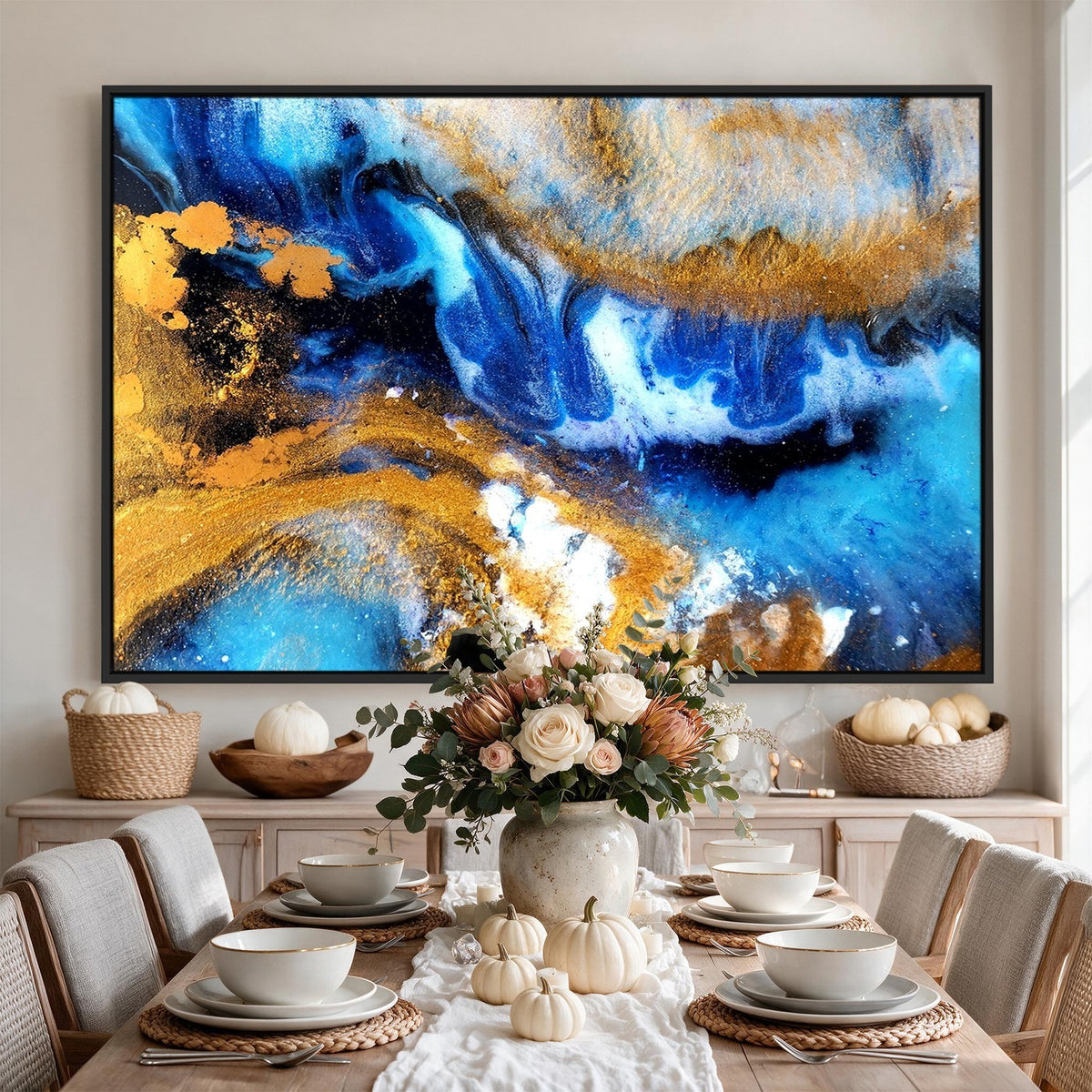 42100-_Poster-30x20 - Large Abstract Wall Art Print | Gold and Blue Abstract Canvas Wall Art