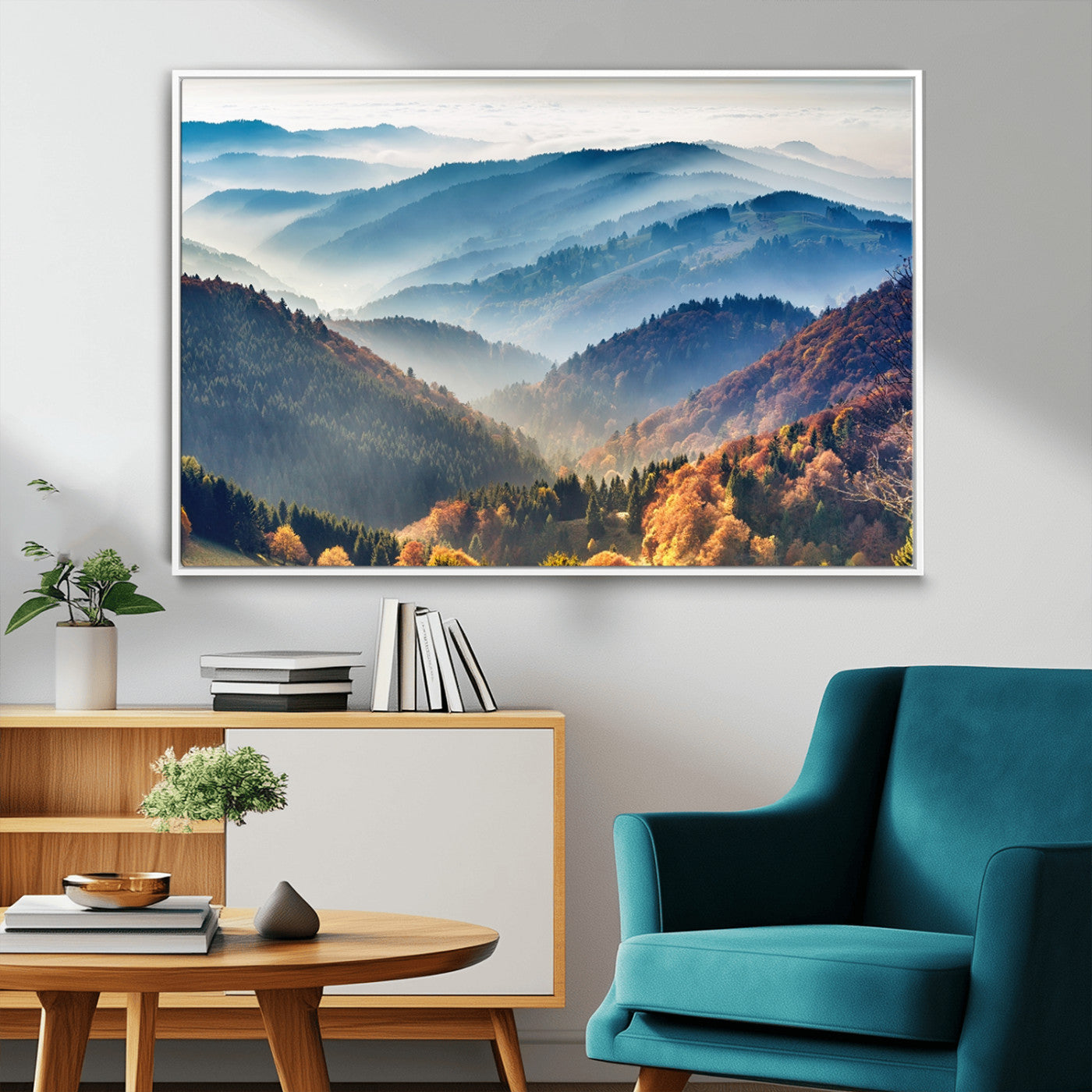 MGV-FC-36X24 - Misty Mountain Sunrise Triptych Canvas Print – Autumn Landscape Wall Art – Scenic Nature Decor –