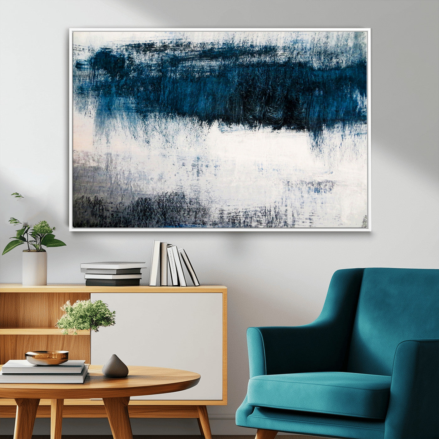 MGV-FC-36X24 - Abstract Blue and White Canvas Art | Large Wall Art for Modern Living Room Decor | Minimalist