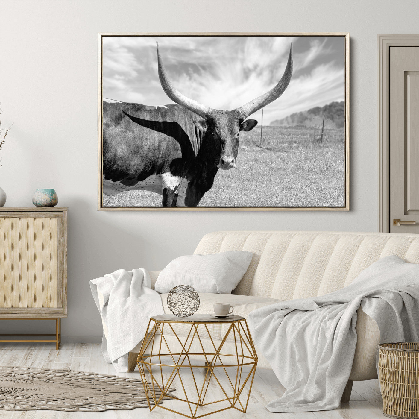 30017-MGV-CV-36X24-Cattle Wall Art Longhorn Cow Canvas Print