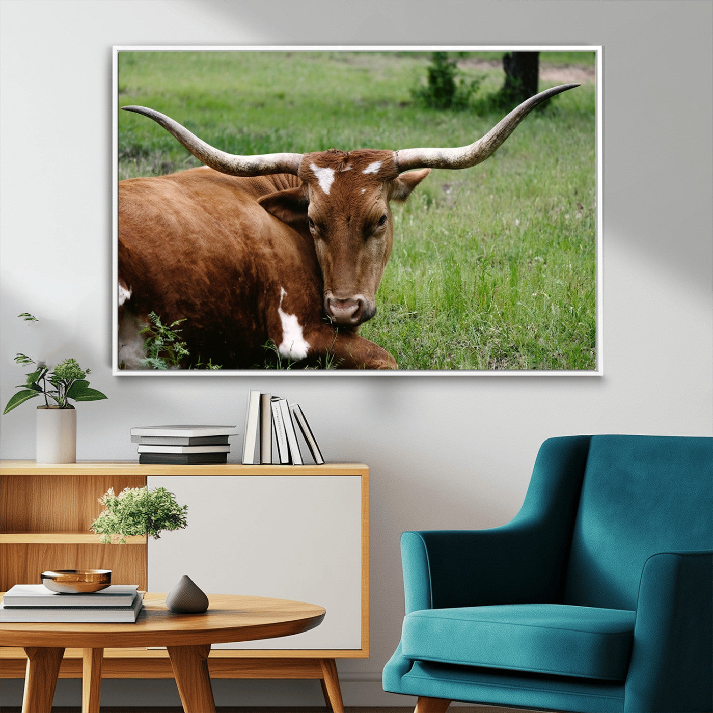 MGV-FC-36X24 - Longhorn Cow Animal Wall Art Canvas Print