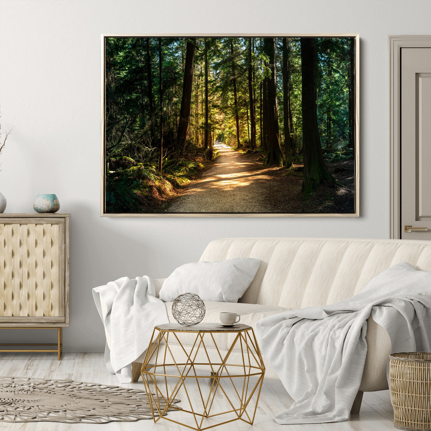 51762-MGV-CV-36X24-Sunlit Forest Pathway Canvas Print | 3 Panel Large Nature Wall Art for Living Room, Office, or Modern Space | Tranquil Scenic Forest, Ready