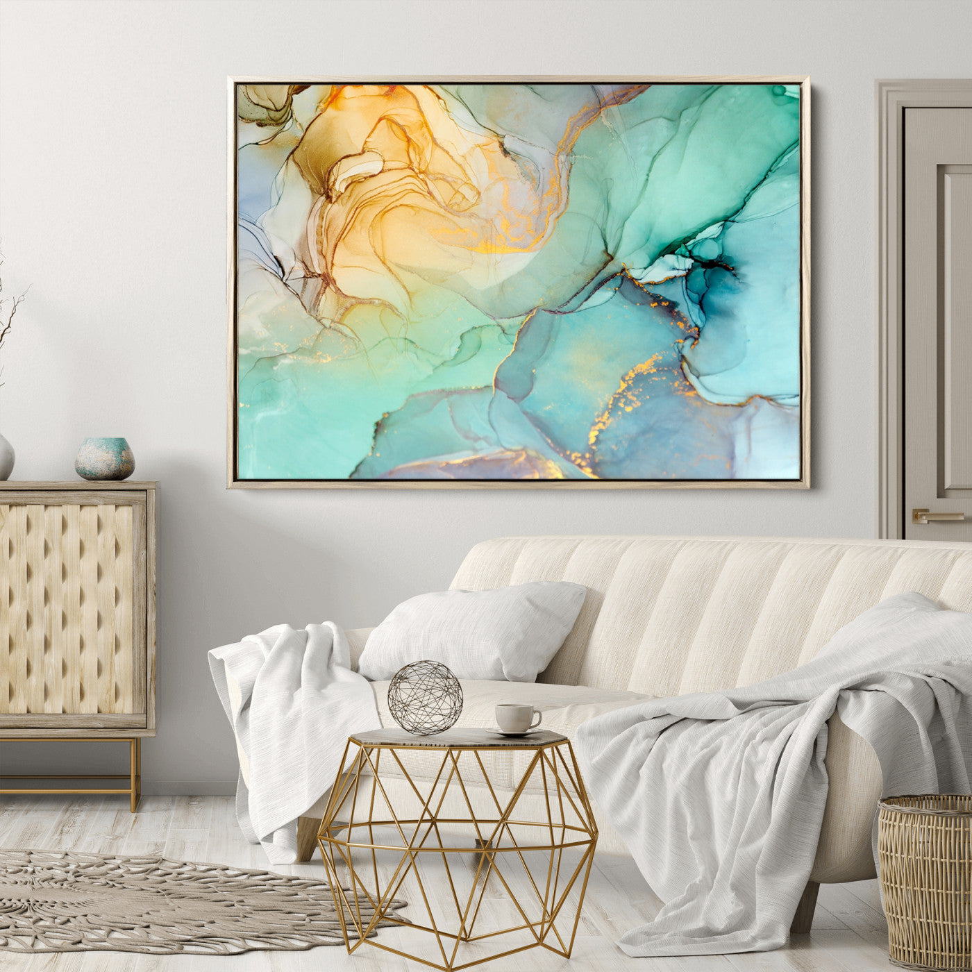 47242-MGV-CV-36X24-Green Marble Fluid Effect Wall Art Abstract Canvas Wall Art Print