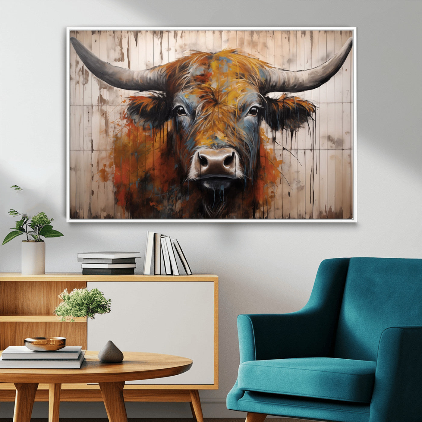 MGV-FC-36X24 - Abstract Bull Highland Cow Canvas Wall Art Print – Vibrant Rustic Charm in Modern Farmhouse Decor –