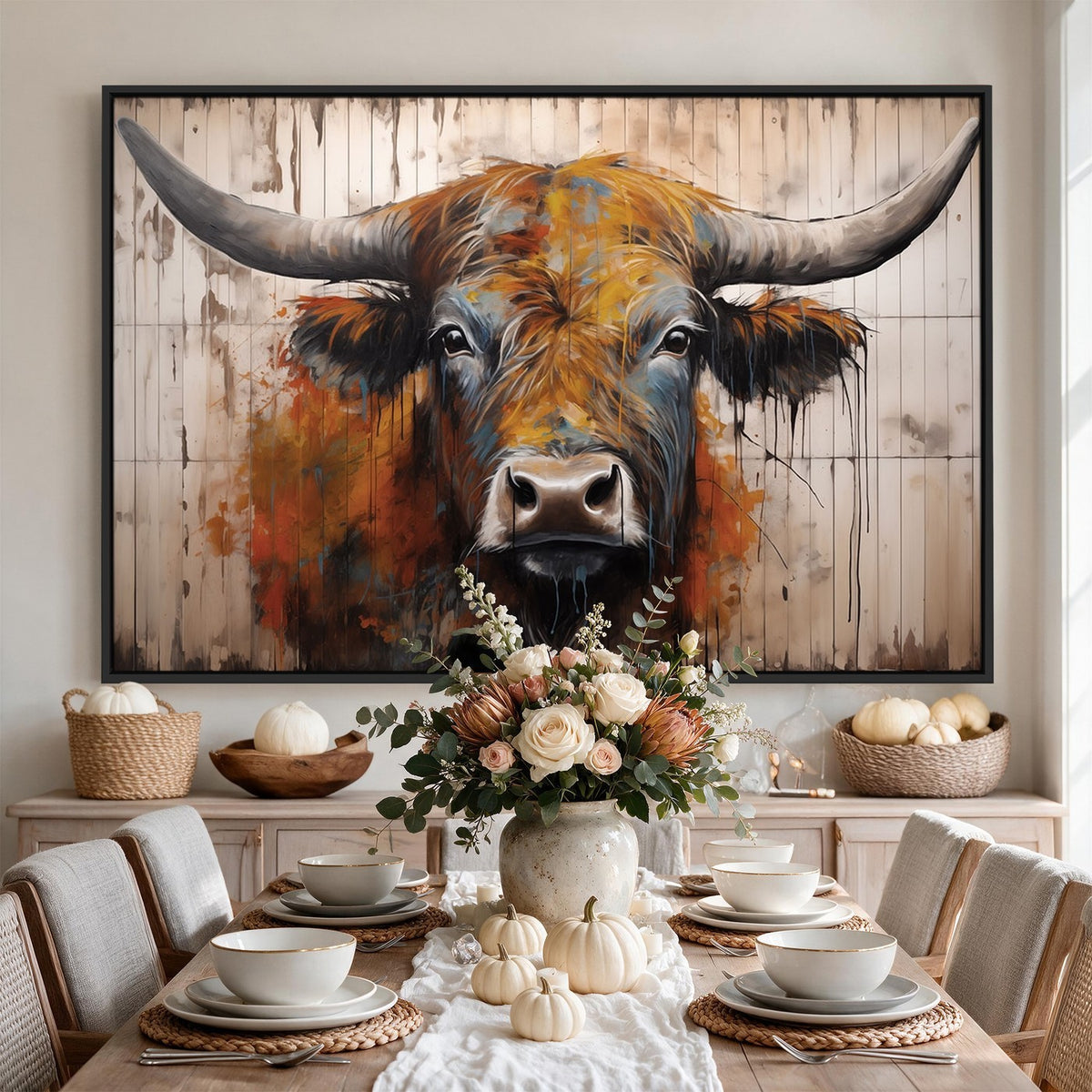 47284-MGV-CV-24X16 - Abstract Bull Highland Cow Canvas Wall Art Print