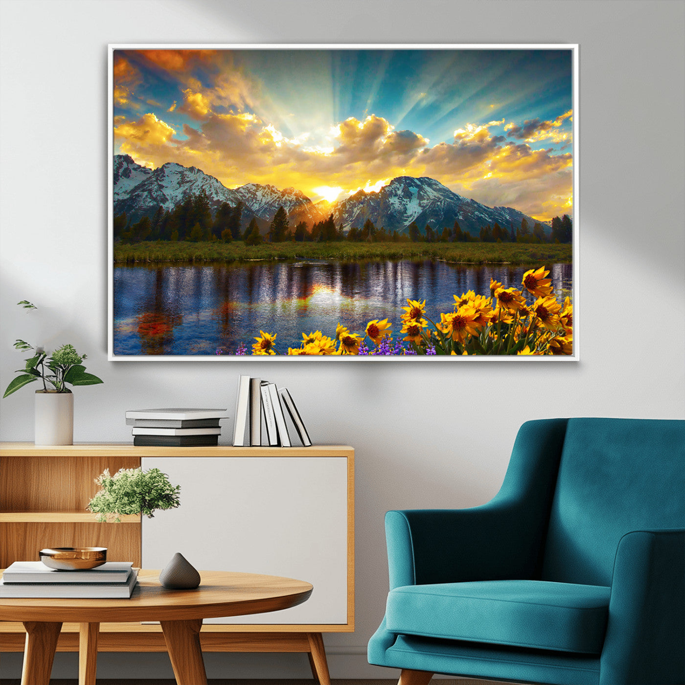 MGV-FC-36X24 - Grand Teton Park Amazing Mountain Landscape Sunset Wall Art Canvas Print