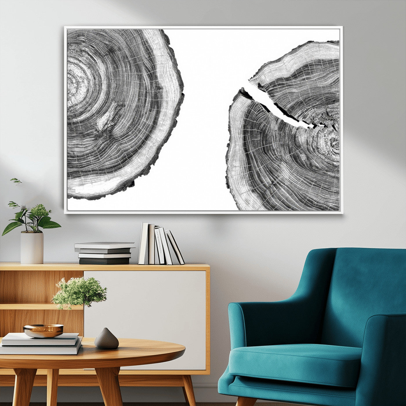 MGV-FC-36X24 - Abstract Large Tree Rings – Minimalist Black and White Wood Art | Triptych Canvas, Modern Wall Decor