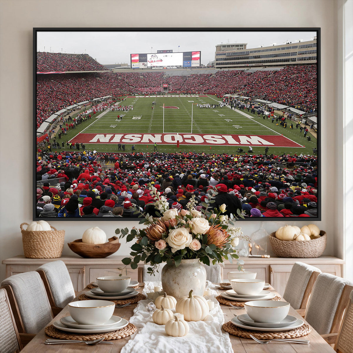 23461-MGV-CV-36X24 - Wisconsin Badgers Team Print Canvas, Madison Camp Randall Stadium Wall Art