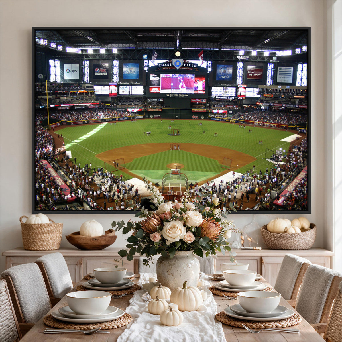 91630-MGV-CV-36X24 - Arizona Diamondbacks Baseball Team Print, Phoenix Chase Field Baseball Stadium Wall Art