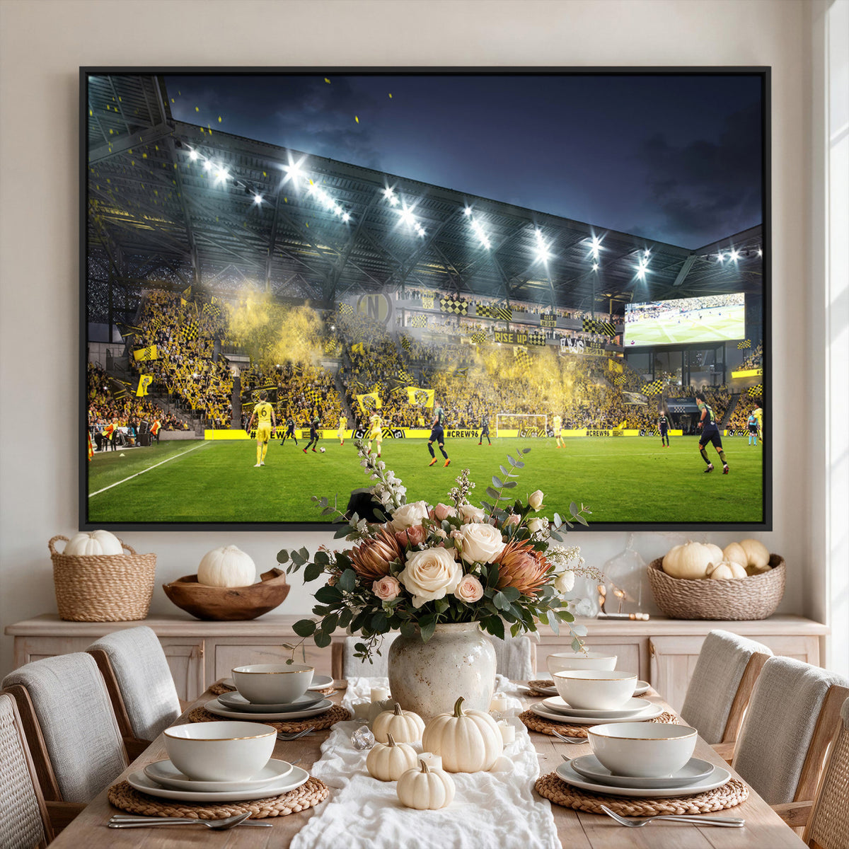 65820-MGV-CV-36X24 - Columbus Crew Stadium Match Triple Canvas Wall Art - Dynamic MLS Game Scene Canvas Wall Art