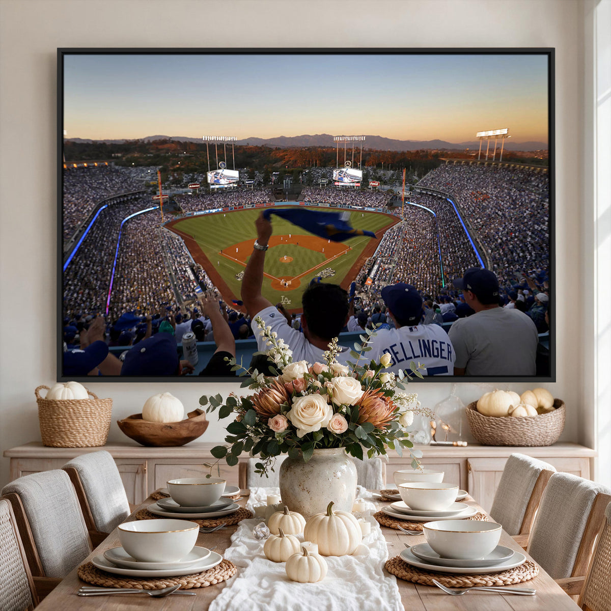 60162-MGV-CV-36X24 - Dodger Stadium Sunset Game Triple Canvas Wall Art, Los Angeles Dodgers MLB Match