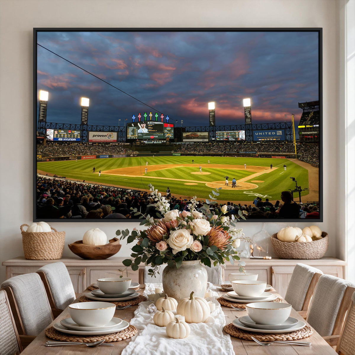 96063-MGV-CV-36X24 - Chicago White Sox Baseball Team Print Canvas, Guaranteed Rate Field, Framed and Ready to Hang