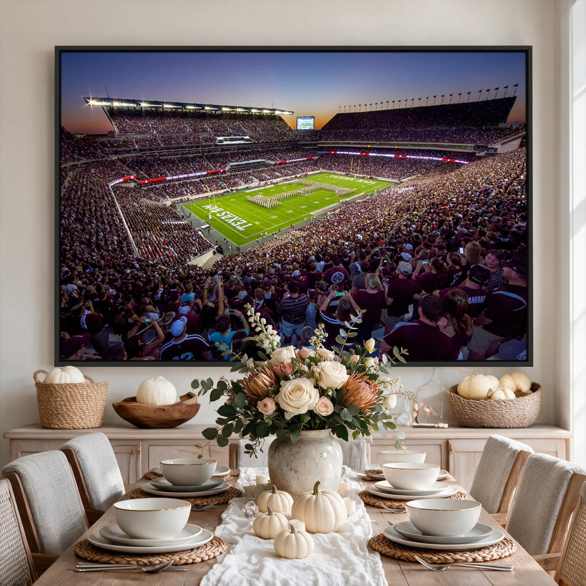 25148-MGV-CV-36X24 - Texas A&M University Aggies Football Team Print, College Station Kyle Field, Framed and Ready to Hang
