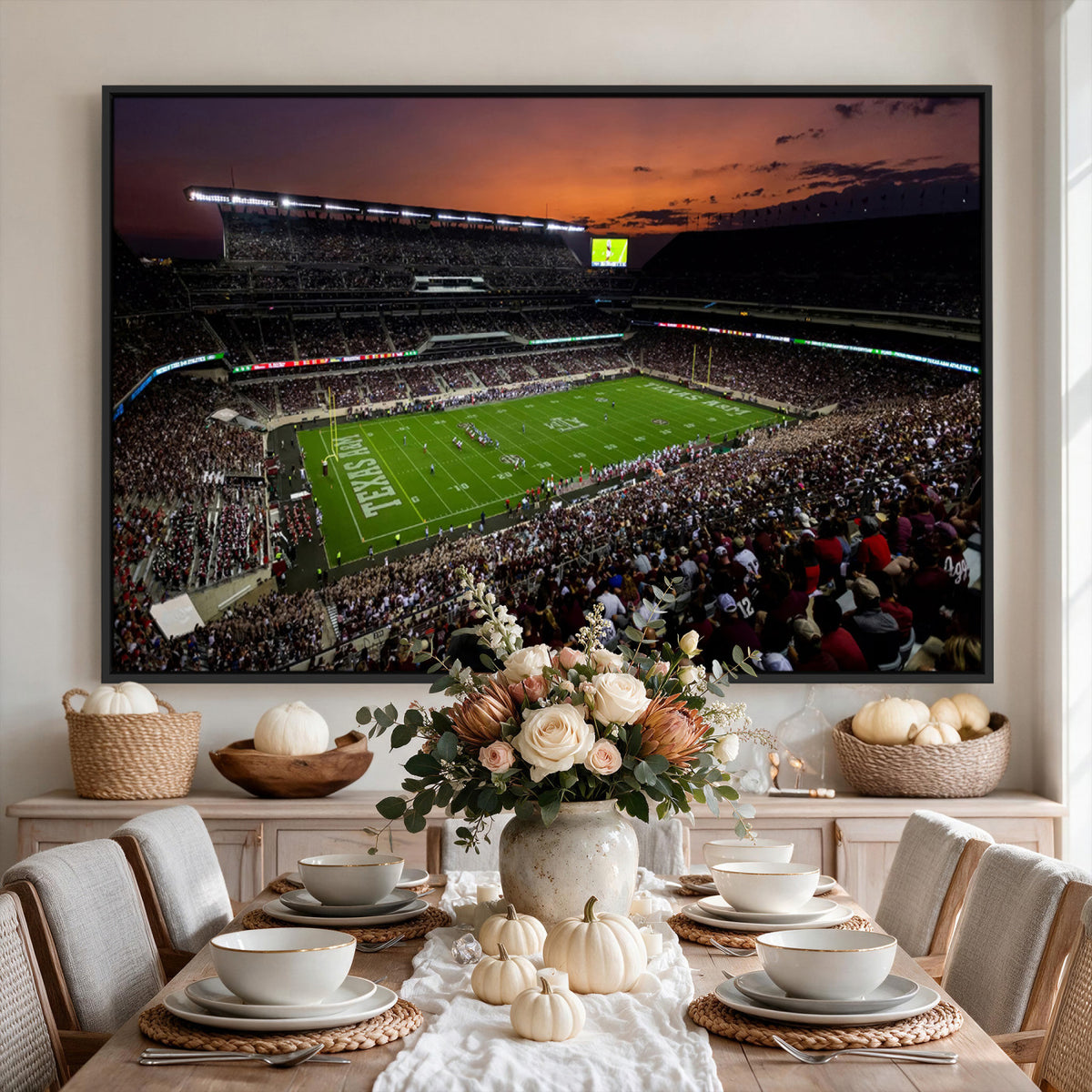 45603-MGV-CV-36X24 - Texas A&M Aggies Football Team Print, College Station Kyle Field Stadium Canvas Wall Art