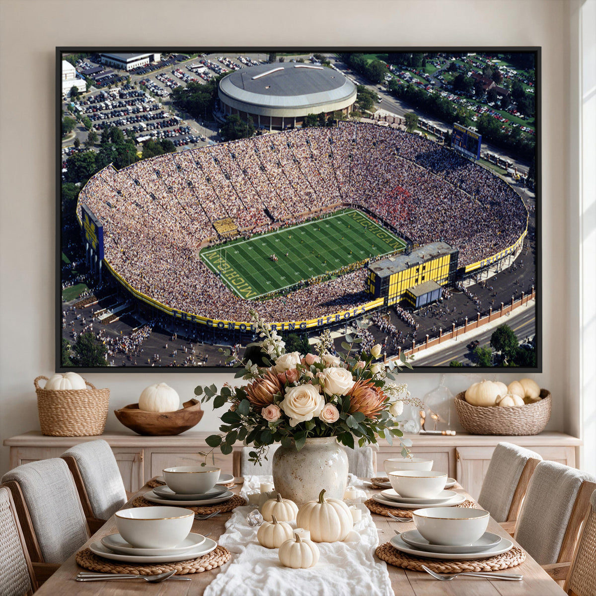 27314-MGV-CV-36X24 - Michigan Wolverines Football Team Print, Ann Arbor Michigan Stadium Wall Art