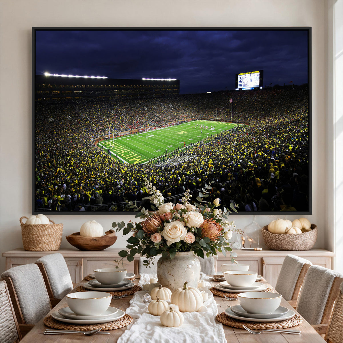 15448-MGV-CV-36X24 - Michigan Wolverines Football Canvas Wall Decor, Football Team Print, Ann Arbor Michigan Stadium