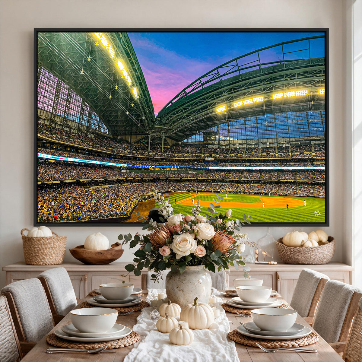 17006-MGV-CV-36X24 - Milwaukee Brewers Baseball Team Print Canvas, American Family Field Stadium Wall Art