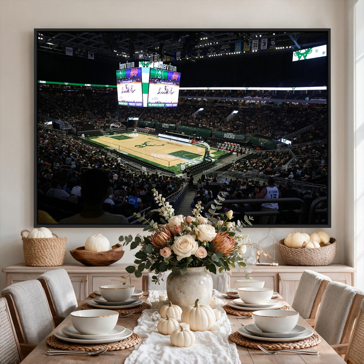 69882-MGV-CV-36X24 - Milwaukee Bucks Basketball Print, Fiserv Forum Stadium Wall Art