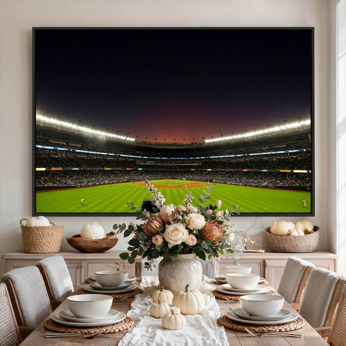 59138-MGV-CV-36X24 - Yankee Stadium Night Game Triple Canvas, New York Yankees Stadium Wall Art