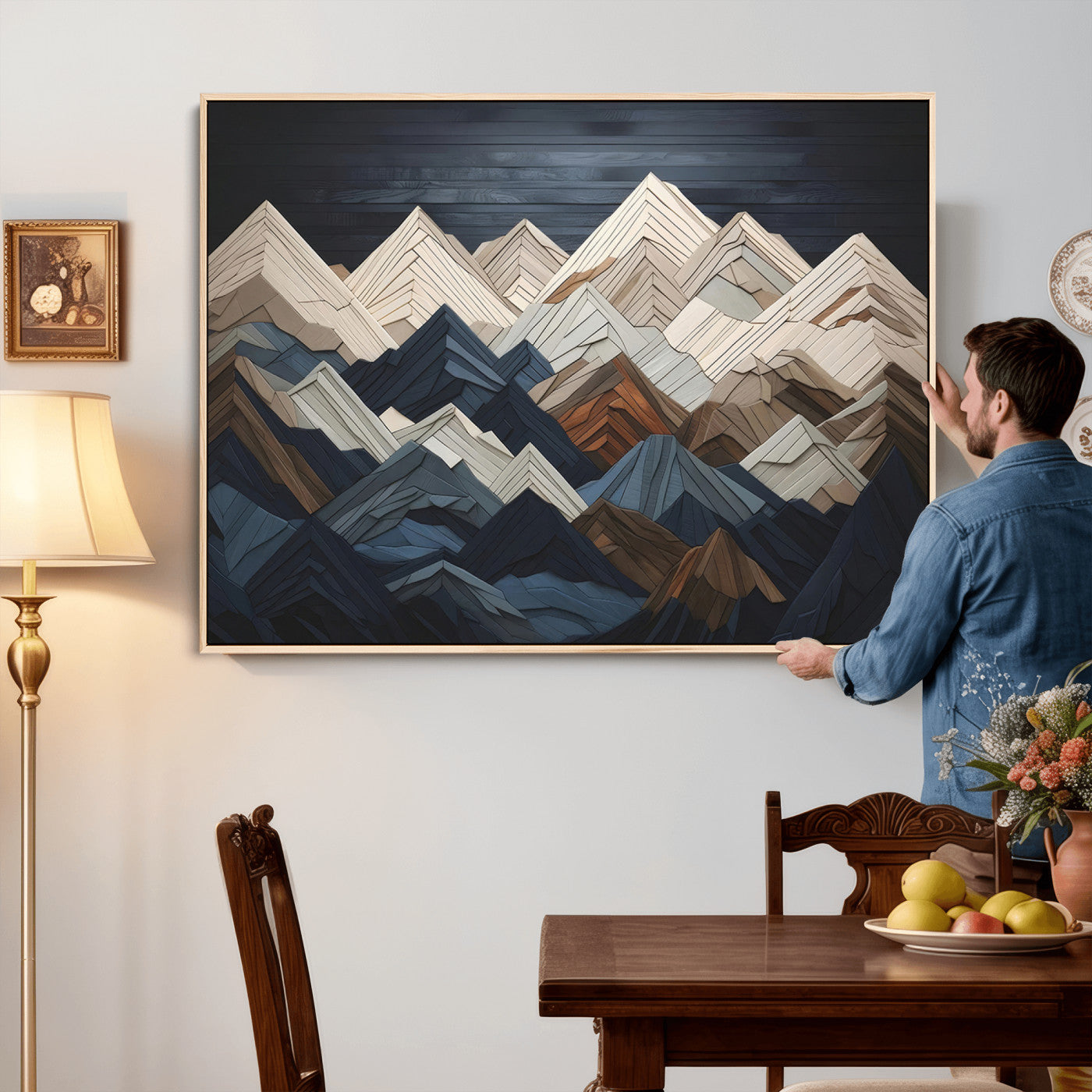 12896-MGV-CV-36X24 - Wood Mountain Range Wall Art - Ready to Hang 3-Piece Set for Modern Rustic Decor, Abstract Wooden