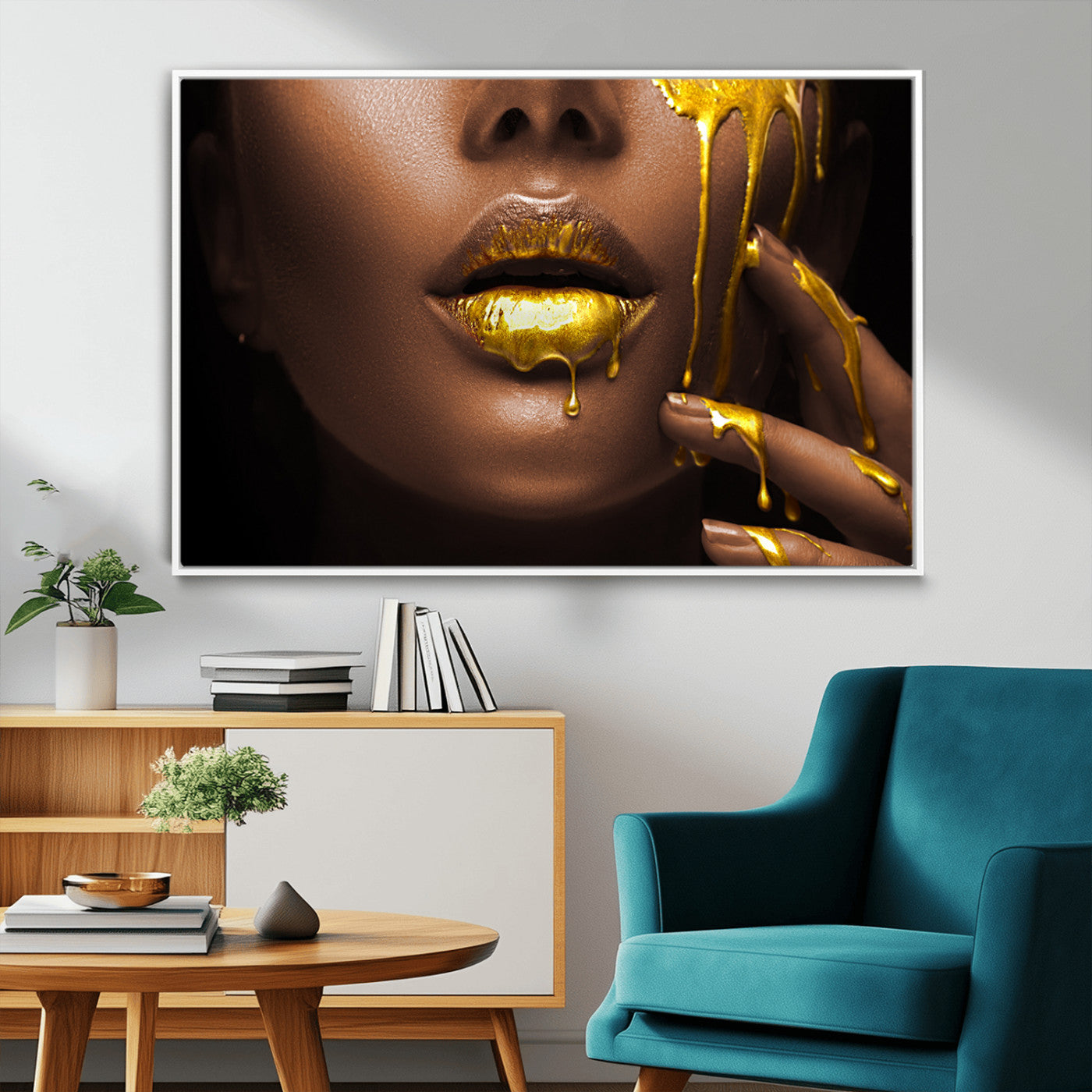MGV-FC-36X24 - African American Art Black Woman Canvas Print, African Wall Art, Fashion African Woman Gold Lips