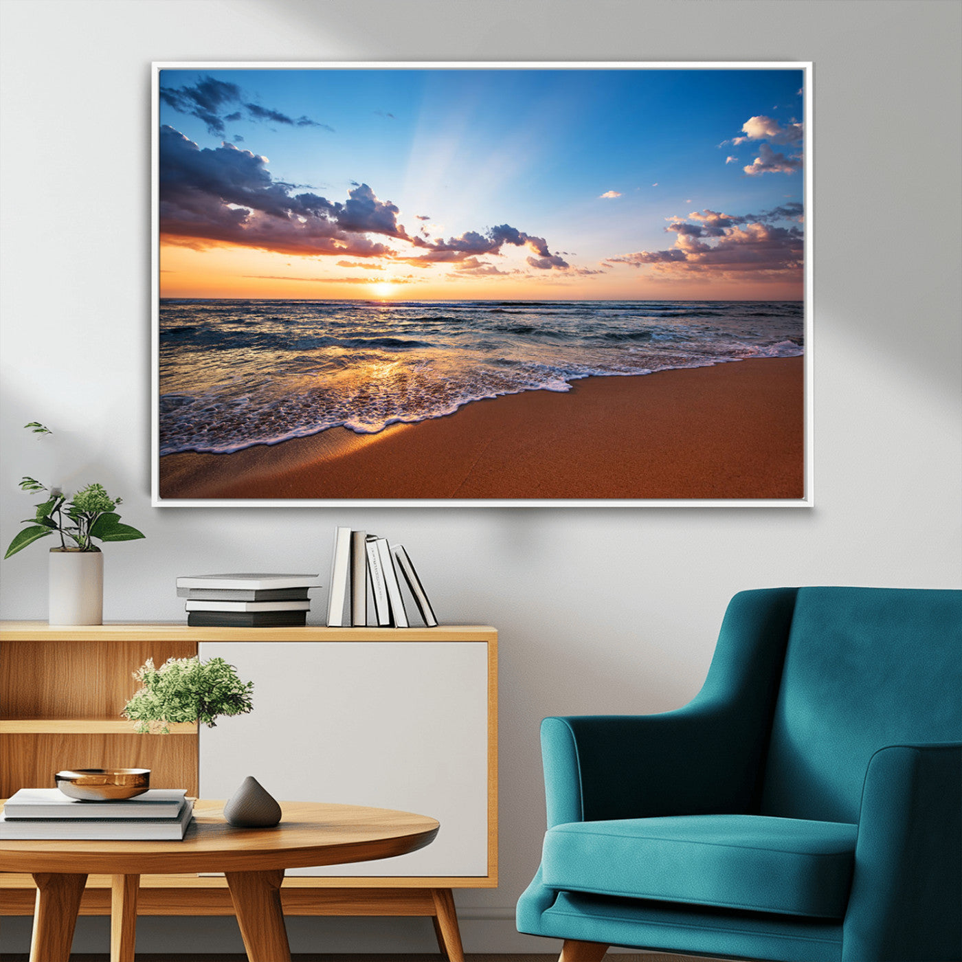 MGV-FC-36X24 - Golden Hour Beach Sunset Wall Art | Canvas Print | Ready to Hang | Coastal Wall Art for Living Room