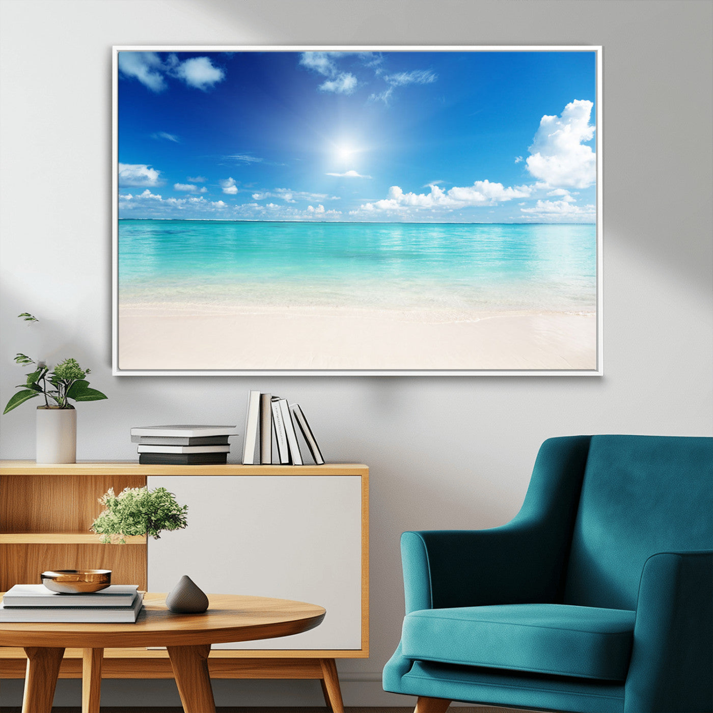 MGV-FC-36X24 - Blue Ocean Wall Art Canvas Print - Tranquil Ocean Paradise Triptych Wall Art - Ready to Hang Beach