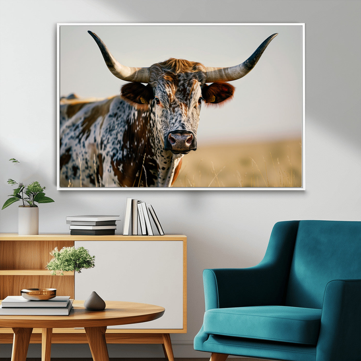MGV-FC-36X24 - Texas Bull Longhorn Wall Art Canvas Print for Farm House Wall Decor, Farmhouse Wall Art Print