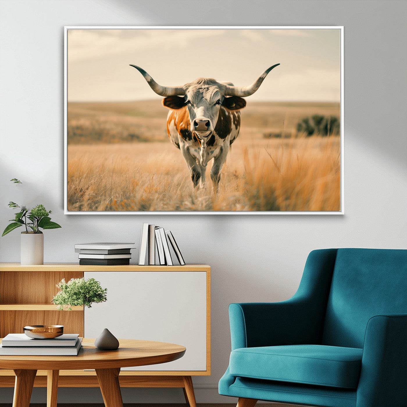 MGV-FC-36X24 - Texas Cow Wall Art Canvas Print for Farm House Wall Decor, Farmhouse Wall Art Print